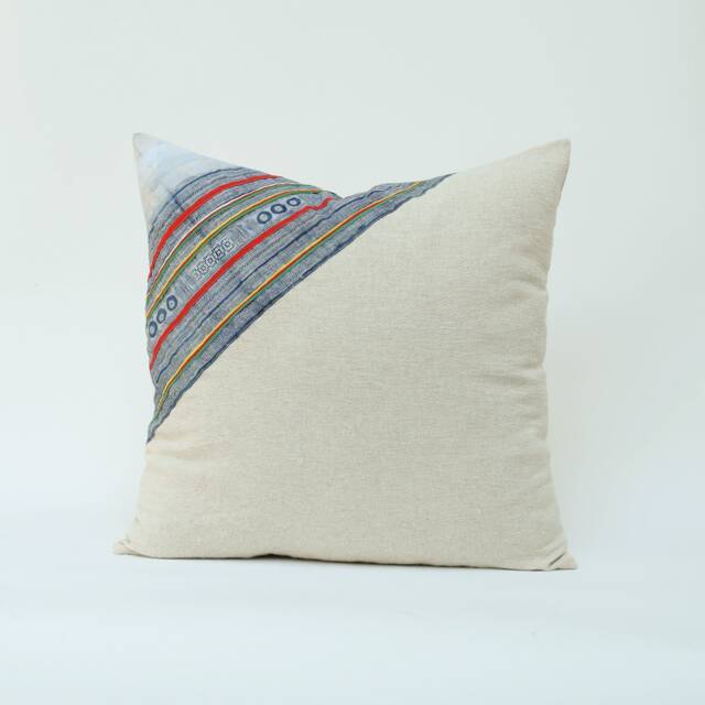 Hmong Hill Tribe Pillow Cover 20x20, Vintage Indigo Batik & Hemp - image 1