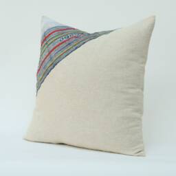 Hmong Hill Tribe Pillow Cover 20x20, Vintage Indigo Batik & Hemp - thumbnail 3