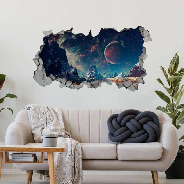 Space Broken Wall Decal - 3D Wallpaper Wall Decals Printed Art Sticker Sku Alien3Dm - image 1