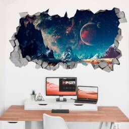Space Broken Wall Decal - 3D Wallpaper Wall Decals Printed Art Sticker Sku Alien3Dm - thumbnail 3