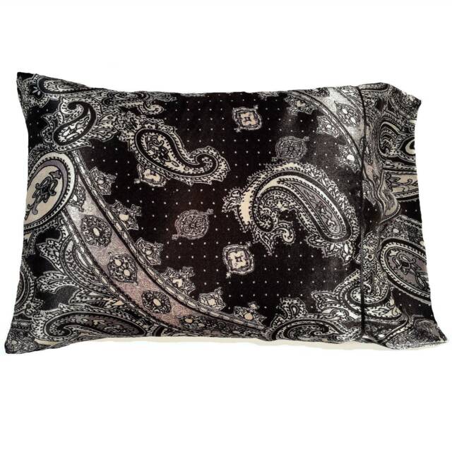 Paisley Satin Travel Pillowcase, Black Gray Boudoir Pillow - 12x16 In
