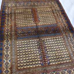 Handmade Afghan Silk Rug Geometric Oriental Carpet - 4.11 X 3.3 Ft - thumbnail 2