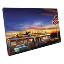 Vintage Drive-In Diner Wall Art Classic Car Print, Retro American Home Decor, Ready To Hang - thumbnail 1