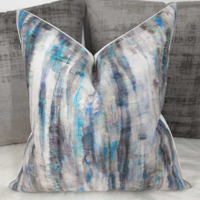 Abstract Design Velvet Cushion Cover Nautical Cover Tones Of Blue Grey Green & White Art The Loom Designer Fabric Cushion - image 1