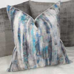 Abstract Design Velvet Cushion Cover Nautical Cover Tones Of Blue Grey Green & White Art The Loom Designer Fabric Cushion - thumbnail 2
