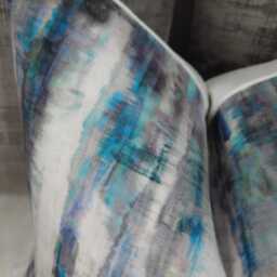 Abstract Design Velvet Cushion Cover Nautical Cover Tones Of Blue Grey Green & White Art The Loom Designer Fabric Cushion - thumbnail 3