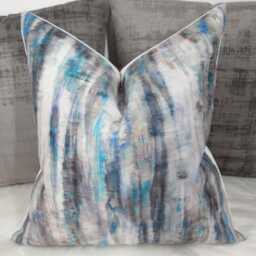Abstract Design Velvet Cushion Cover Nautical Cover Tones Of Blue Grey Green & White Art The Loom Designer Fabric Cushion