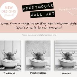 Black & White Highland Cow in A Vintage Bath Wall Art, in Bathtub, Animal Tub Contemporary Art Print Bathroom, Funny Toilet - thumbnail 2