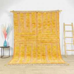 Hand Tufted Moroccan Yellow Berber Rug, Authentic Beni Ourain Carpet, Large 9x12 Area Handwoven Wool Shag Rug With Abstract Lines