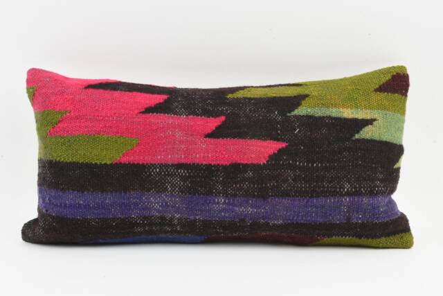 Kilim Lumbar Pillow Cover Turkish Bohemian Cushion, 12x24 - image 1