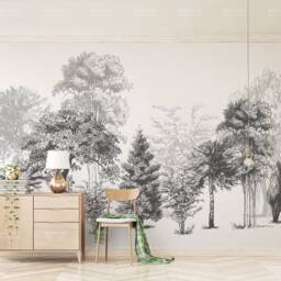 3D Forest Wallpaper, Black & White Wall Mural, Peel Stick - thumbnail 2