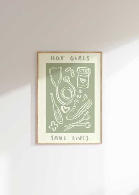 Hot Girls Save Lives Wall Print - Healthcare Illustration Nhs Poster Nurse Art Doctor Gift Idea Gifts For - image 1