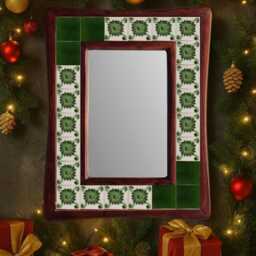 Green & White Tile Mirror Ethnic Home Decor, Thanksgiving Gift, Christmas Gift - thumbnail 2