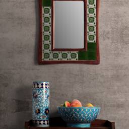 Green & White Tile Mirror Ethnic Home Decor, Thanksgiving Gift, Christmas Gift - thumbnail 4