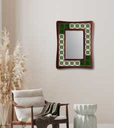 Green & White Tile Mirror Ethnic Home Decor, Thanksgiving Gift, Christmas Gift