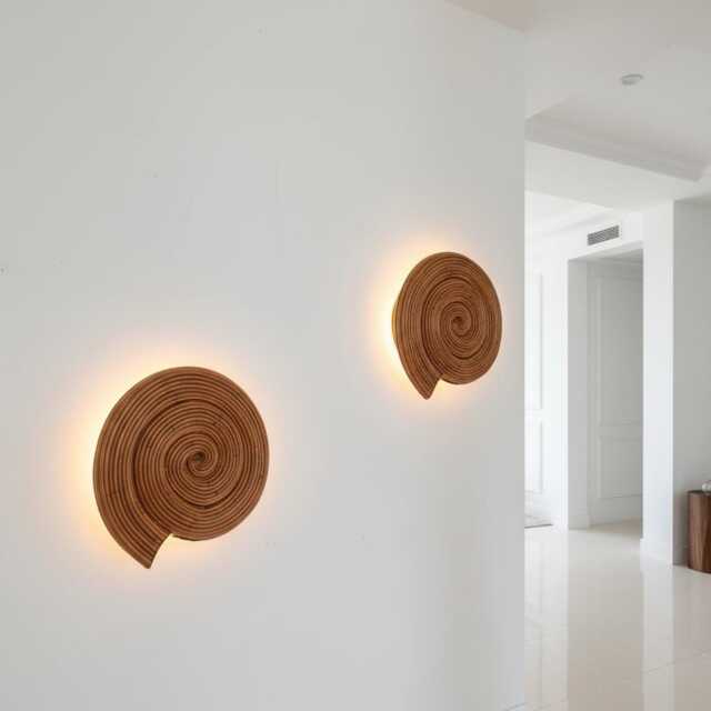 Organic Rattan Wall Lamp Sea Shell Design, Sconces, Coastal, Bedroom Lighting - image 1