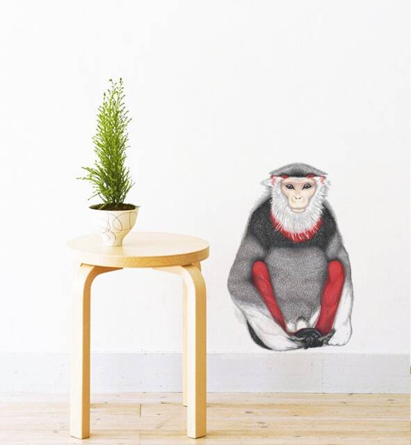 Sitting Monkey With Red Legs Wall Sticker Decal - Kids Stickers, Animals Childrens Decals, Art, Room