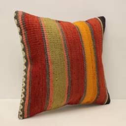 Turkish Kilim Pillow Cover 16x16 in 40x40 cm Throw Case Decorative 4Kf-720 - thumbnail 2