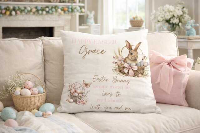 Personalised Easter Reading Pocket Cushion, Personalized Kids Gift , Story Book Cushion - image 1