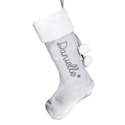 Personalized Silver Grey Velvet Stocking With Name - Christmas Eve Fireplace Decor - thumbnail 3