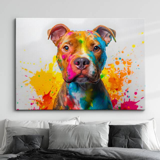 staffordshire Bull Terrier Dog Pet Abstract Modern Painting Wall Art, Framed Canvas Poster Print, Home Kitchen Office Room Decor, Gifts - image 1