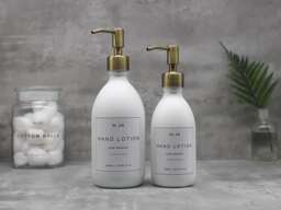 Matte White Glass Soap Dispenser Bottle Brass Gold Pump, Refillable - thumbnail 1