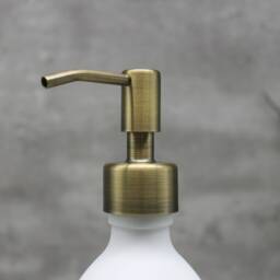 Matte White Glass Soap Dispenser Bottle Brass Gold Pump, Refillable - thumbnail 4