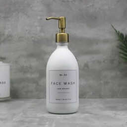 Matte White Glass Soap Dispenser Bottle Brass Gold Pump, Refillable - thumbnail 3