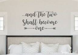 And The Two Shall Become One - Vinyl Wall Decal -Bedroom Decor Lettering Decor- Scripture- Love Quotes - thumbnail 1