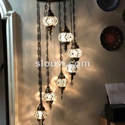 8 - Ball Turkish Water Drop Style Mosaic Chandelier, Black & White With Grout - thumbnail 4
