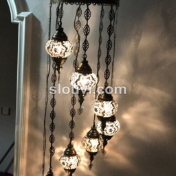 8 - Ball Turkish Water Drop Style Mosaic Chandelier, Black & White With Grout - thumbnail 3