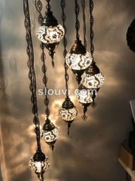 8 - Ball Turkish Water Drop Style Mosaic Chandelier, Black & White With Grout