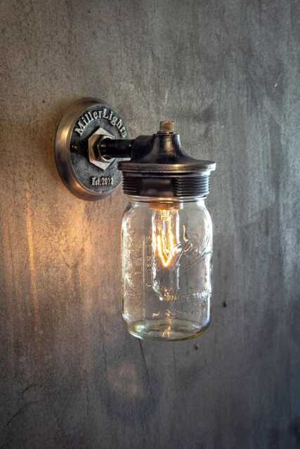 Mason Jar Wall Sconce - Vintage Steel, Ball Light Country Farmhouse Lighting - image 1