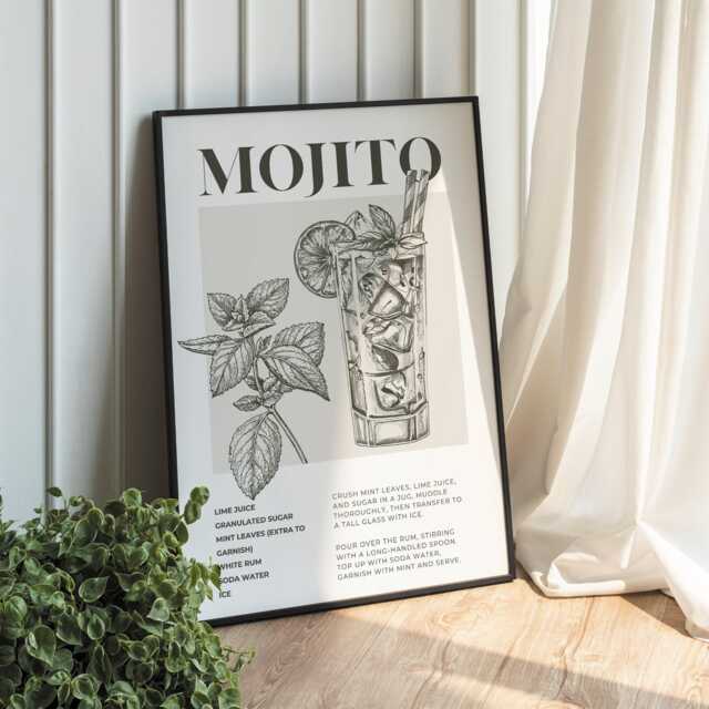 Cocktail Making - Mojito Poster Home Bar, Modern Decor, Cool Cocktail Print, Kitchen Wall Art, Lover Gift - image 1