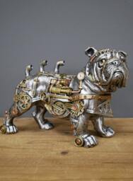 steampunk Bulldog Figurine - Industrial Silver Resin Ornament - thumbnail 3