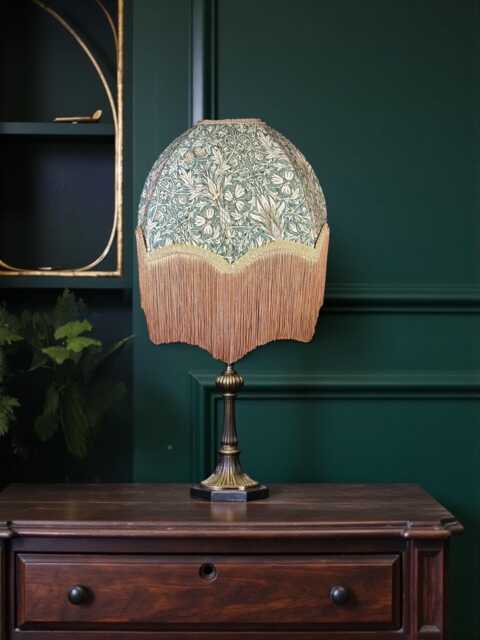 William Morris Forest Green Snakeshead Curtains Fabric Dome Lampshade Antique Gold Braid & Fringe, Bespoke British Handmade - image 1