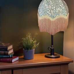 William Morris Forest Green Snakeshead Curtains Fabric Dome Lampshade Antique Gold Braid & Fringe, Bespoke British Handmade - thumbnail 3