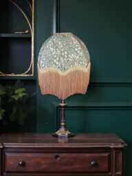 William Morris Forest Green Snakeshead Curtains Fabric Dome Lampshade Antique Gold Braid & Fringe, Bespoke British Handmade - thumbnail 1