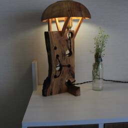 Art Deco Bedside Lamp, Rustic Wooden Nightstand Lamp Handmade, Driftwood - thumbnail 2