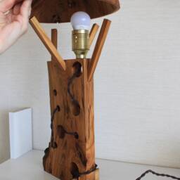 Art Deco Bedside Lamp, Rustic Wooden Nightstand Lamp Handmade, Driftwood - thumbnail 4