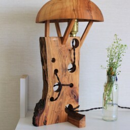 Art Deco Bedside Lamp, Rustic Wooden Nightstand Lamp Handmade, Driftwood - thumbnail 3