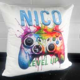 Personalised Cushion Cover Gaming Graffiti Controller Art, Soft Velvet Fabric - Custom Name, 40x40cm, Gift - thumbnail 3