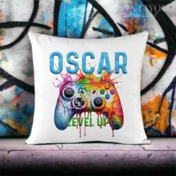 Personalised Cushion Cover Gaming Graffiti Controller Art, Soft Velvet Fabric - Custom Name, 40x40cm, Gift - thumbnail 2