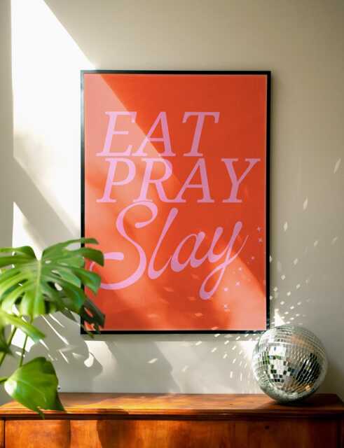 Eat Pray Slay Print Funny Slogan, Pink & Red Wall Art - image 1