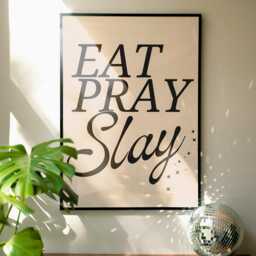 Eat Pray Slay Print Funny Slogan, Pink & Red Wall Art - thumbnail 2