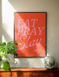 Eat Pray Slay Print Funny Slogan, Pink & Red Wall Art - thumbnail 1