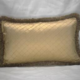 Silk Diamond Tuck Pleated Gold Decorative Throw Pillow With Fringe Handmade in Usa For Sofa Chair Or Bed - thumbnail 2