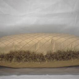 Silk Diamond Tuck Pleated Gold Decorative Throw Pillow With Fringe Handmade in Usa For Sofa Chair Or Bed - thumbnail 3