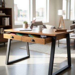Industrial Desk With Steel Legs & Usb Charger, Available in Various Sizes - thumbnail 2