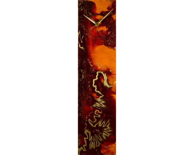 Modern Wall Clock Orange Home Decor, Decorative For Or Desktop, Unique Glass Art, Tall Slim Clocks On Etsy - image 1